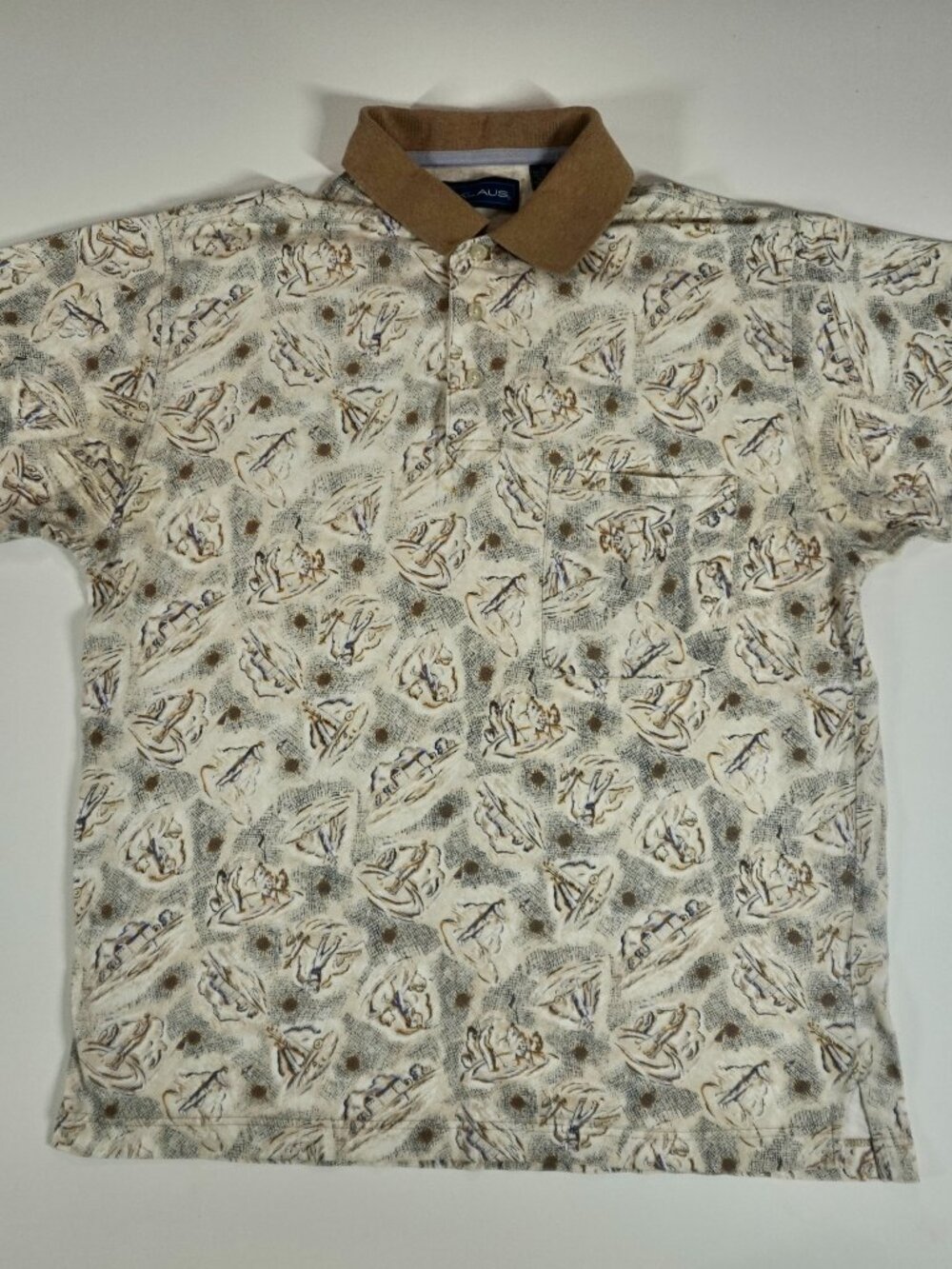 Vintage 90s Nicklaus Golf Polo Beige All Over Golf Print Sz Men's XL